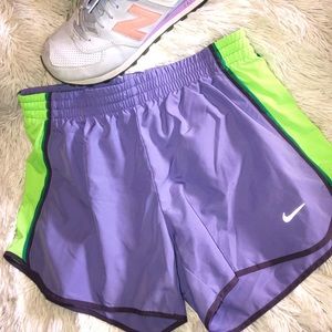 Nike dri-fit purple & lime green athletic shorts